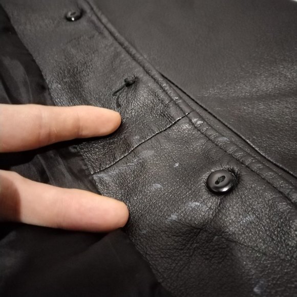 VTG C&A Jacket Women 14 Black Nappa Leather Trench Coat Long Leg Slit Steampunk - Picture 15 of 16